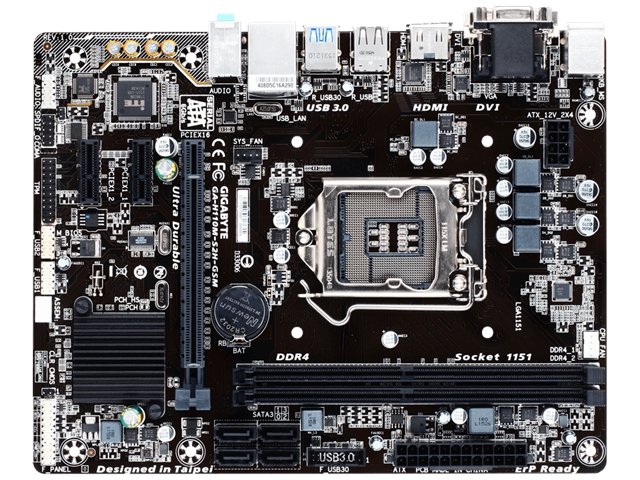 Gigabyte Motherboard GA-H110M-S2H GSM Core i7/i5/i3 H110 DDR4 SATA PCIE mATX Retail